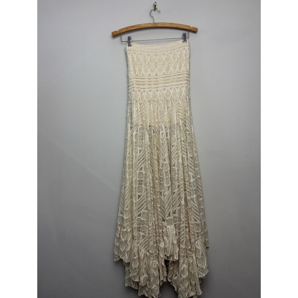 Free People Womens Lace Maxi Skirt Size Medium Cream Long Elastic Waist Pull On - Picture 2 of 5
